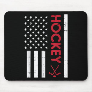 American Flag Red Ice Hockey Vintage Patriotic Pla Mouse Pad