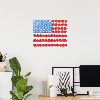 American Flag Red Poppies Soldiers Veterans Poster