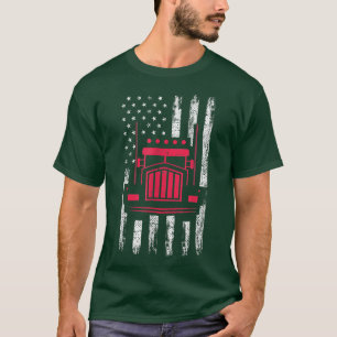American Flag Red Semi Truck Driver Mechanic T-Shirt