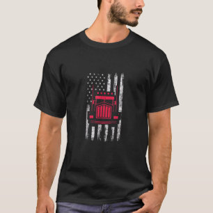 American Flag Red Semi Truck Driver Mechanic T-Shirt