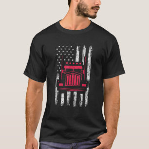 American Flag Red Truck Mechanic Funny Semi Truck T-Shirt