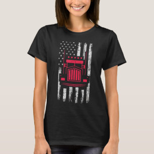 American Flag Red Truck Mechanic Semi Truck Drive T-Shirt
