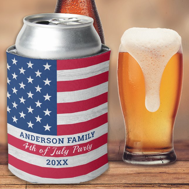 American Flag Red Whit Blue Personalised Patriotic Can Cooler (Creator Uploaded)