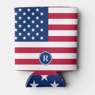 American Flag Red White and Blue Patriotic Can Cooler