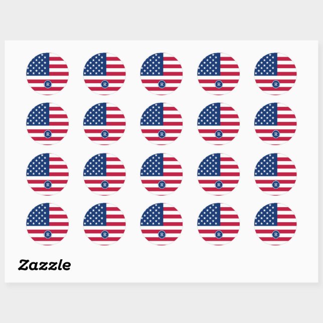 American Flag Red White and Blue Patriotic Classic Round Sticker (Sheet)