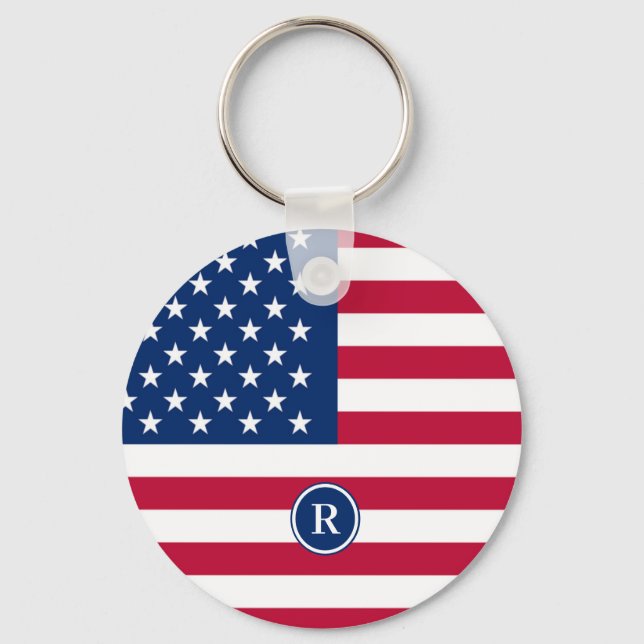 American Flag Red White and Blue Patriotic Key Ring (Front)