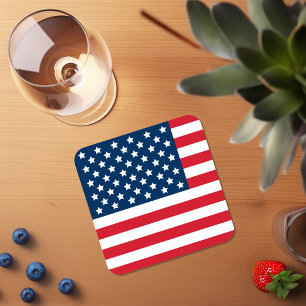 American Flag Red White and Blue Patriotic Square Paper Coaster