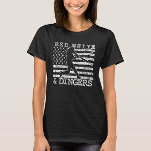 American Flag Red White and Dingers Baseball Softb T-Shirt