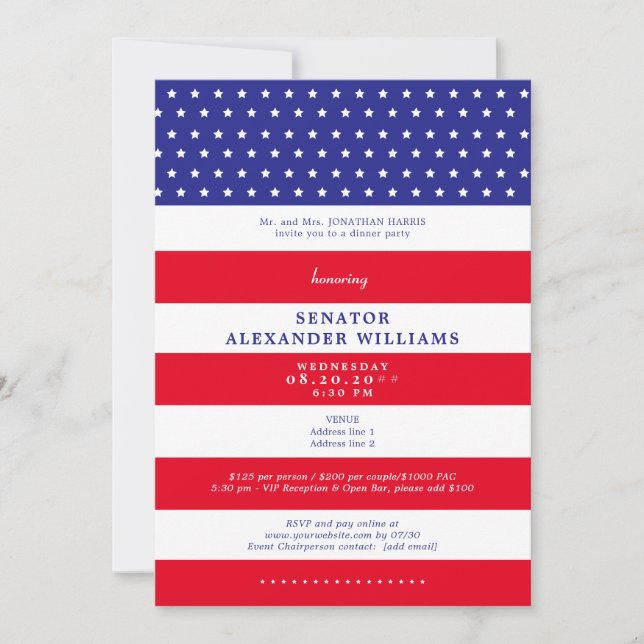 American Flag Red White Blue Political Fundraising Invitation (Front)