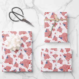 American Flag Red White Blue Random Pattern Wrapping Paper Sheet