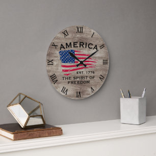 American Flag Red White Blue Stripes Stars Pattern Large Clock