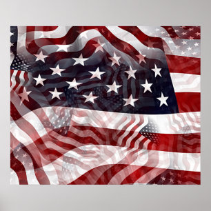 American Flag Red White Blue Stripes Stars Pattern Poster