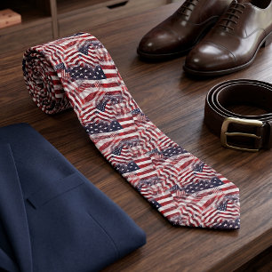 American Flag Red White Blue Stripes Stars Pattern Tie