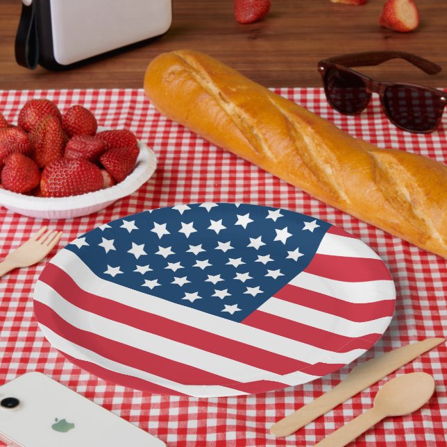 American Flag Red White Blue USA Stars and Stripes Paper Plate (Picnic)