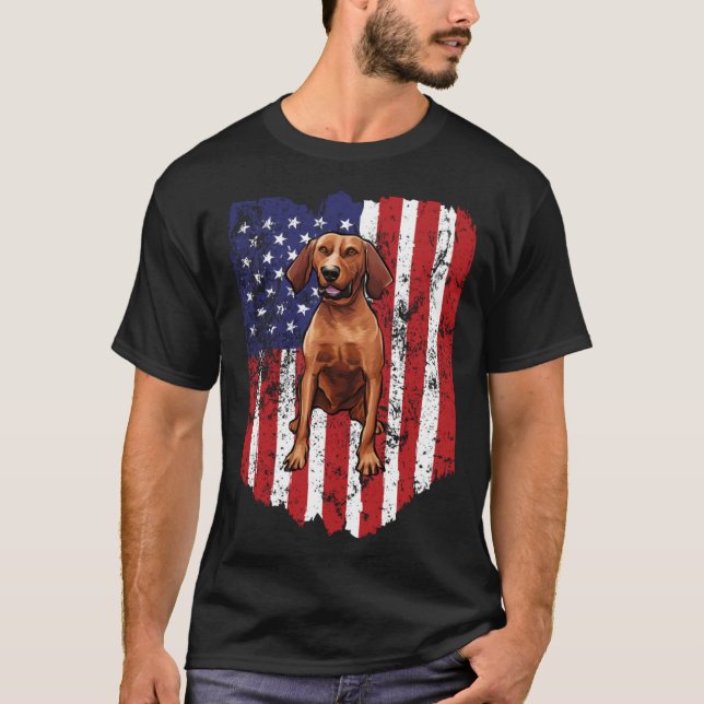 American Flag Redbone Coonhound 4th Of July USA T-Shirt (Front)