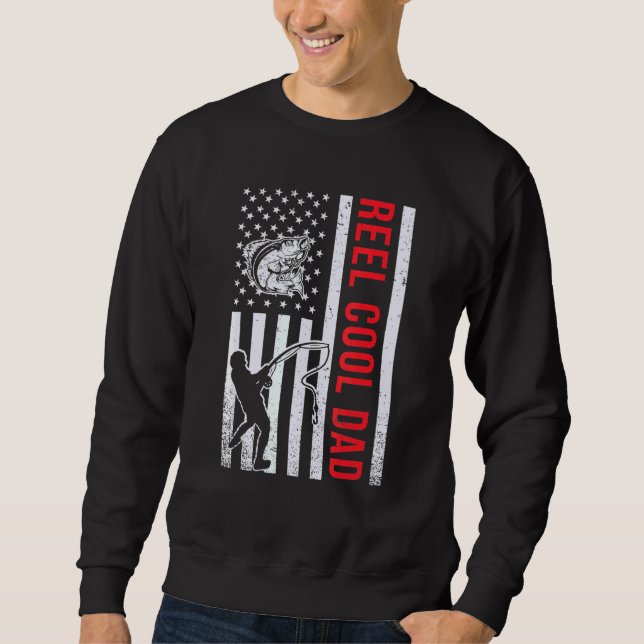 American Flag Reel Cool Dad Fishing Walleye Fisher Sweatshirt (Front)