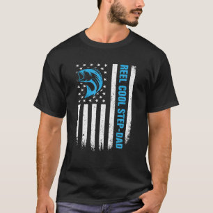American Flag Reel Cool Step-Dad Fishing Father's T-Shirt