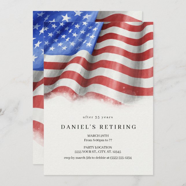 American Flag Retirement Party Invitations (Front/Back)