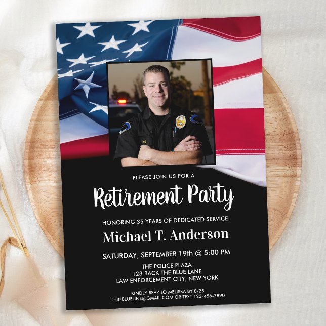 American Flag Retirement Patriotic Photo Police Invitation (Creator Uploaded)