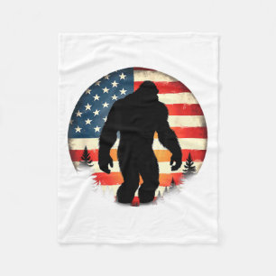 American Flag Retro Bigfoot Sasquatch Hiking Fleece Blanket