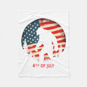 American Flag Retro Bigfoot Sasquatch Hiking Fleece Blanket