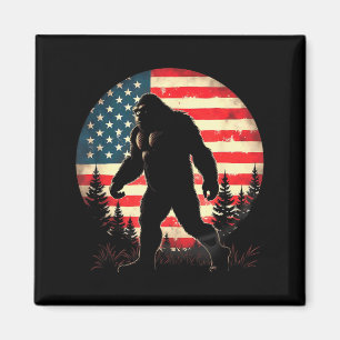 American Flag Retro Bigfoot Sasquatch Hiking Magnet