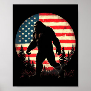 American Flag Retro Bigfoot Sasquatch Hiking Poster