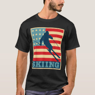 American flag Retro Skiing DownHill Ski Tee Snow S