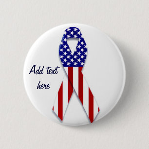 American flag ribbon of love & care_ 6 cm round badge