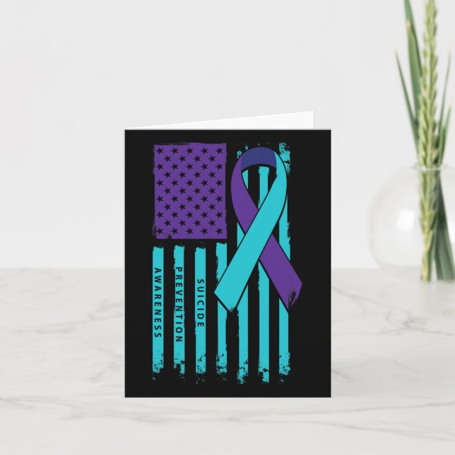 American Flag Ribbon Suicide Awareness Mental Heal Card (Front)