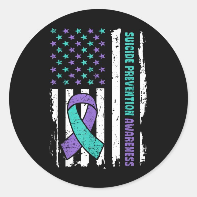 American Flag Ribbon Suicide Awareness Mental Heal Classic Round Sticker (Front)