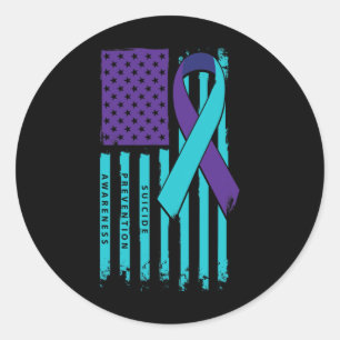 American Flag Ribbon Suicide Awareness Mental Heal Classic Round Sticker