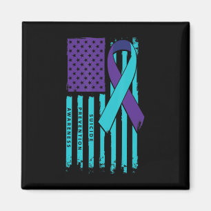 American Flag Ribbon Suicide Awareness Mental Heal Magnet