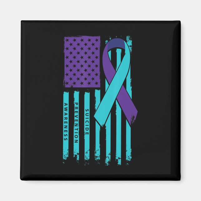 American Flag Ribbon Suicide Awareness Mental Heal Magnet (Front)