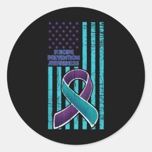 American Flag Ribbon Suicide Mental Health Teal Pu Classic Round Sticker
