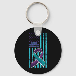 American Flag Ribbon Suicide Mental Health Teal Pu Key Ring