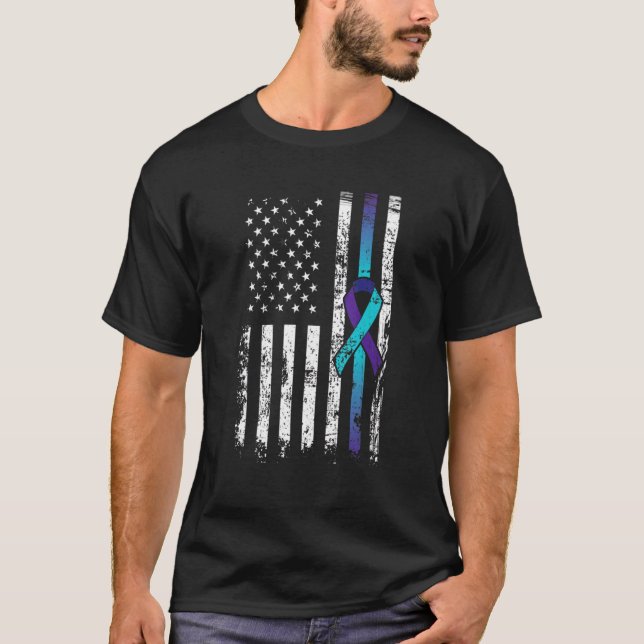 American Flag Ribbon Suicide Prevention Awareness  T-Shirt (Front)