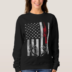American Flag Rifle Antler Vintage Deer Hunting Hu Sweatshirt