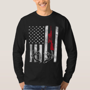 American Flag Rifle Antler Vintage Deer Hunting Hu T-Shirt
