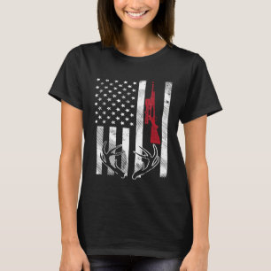 American Flag Rifle Antler Vintage Deer Hunting Hu T-Shirt