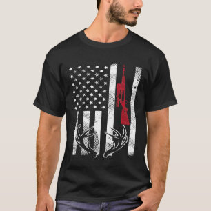 American Flag Rifle Antler Vintage Deer Hunting Hu T-Shirt