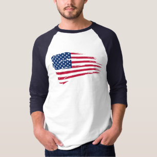 American Flag Rip Basic 3/4 Sleeve Raglan T-Shirt
