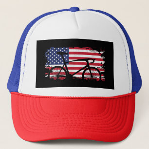 American Flag Road Biking Cycling Apparel - Bicycl Trucker Hat