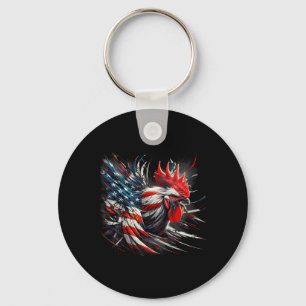American Flag Rooster Chicken 4th Of July Animal Key Ring