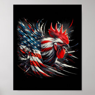 American Flag Rooster Chicken 4th Of July Animal  Poster