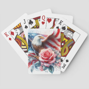 American Flag, Rose and Bald Eagle Playing Cards