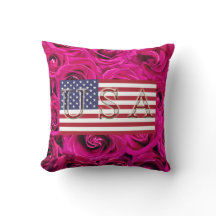 American Flag & Roses Throw Pillow