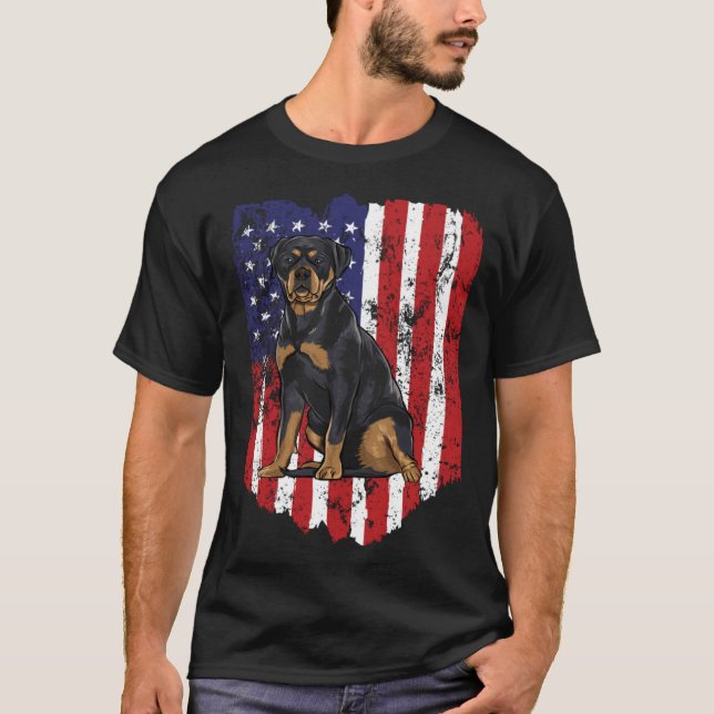 American Flag Rottweiler 4th Of July USA T-Shirt (Front)