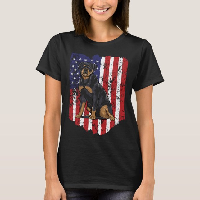 American Flag Rottweiler 4th Of July USA T-Shirt (Front)