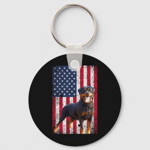 American Flag Rottweiler Dog Lover Funny 4th Of Ju Key Ring
